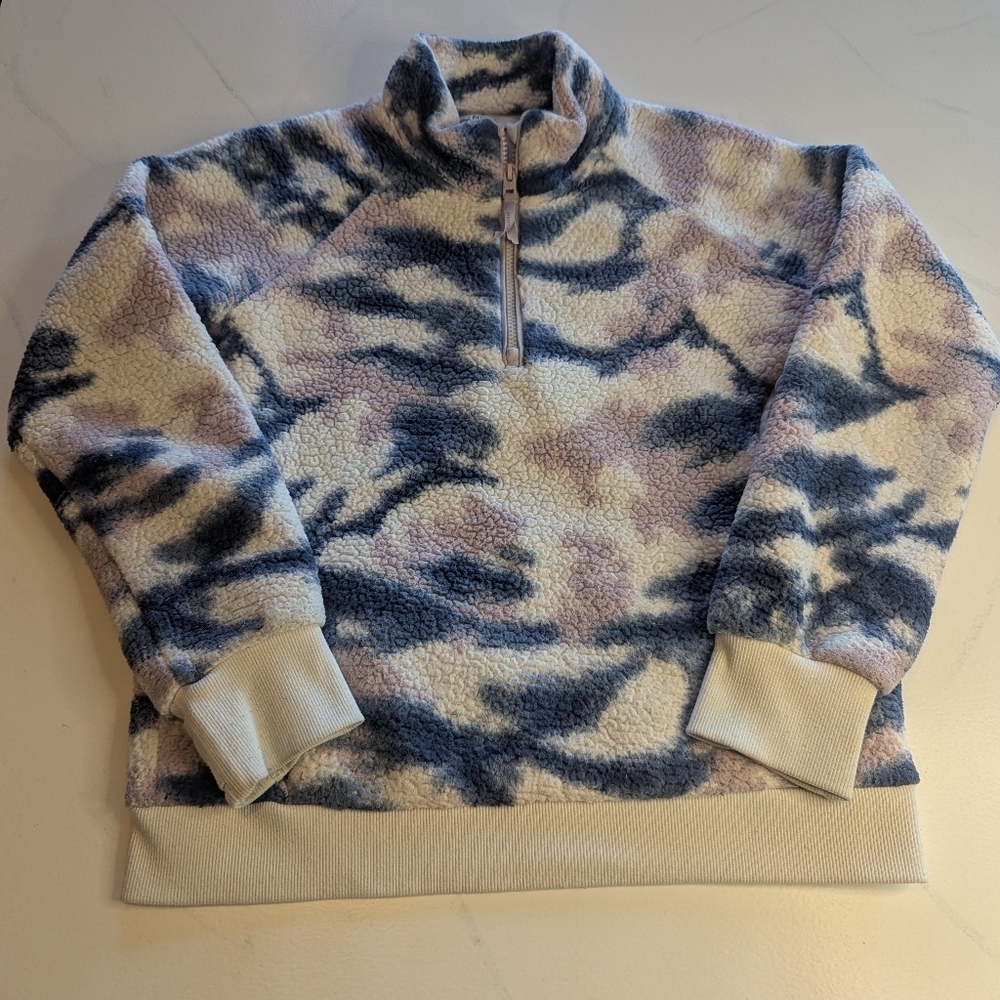 Athleta Girl Fleece Pullover in Cream and Gray